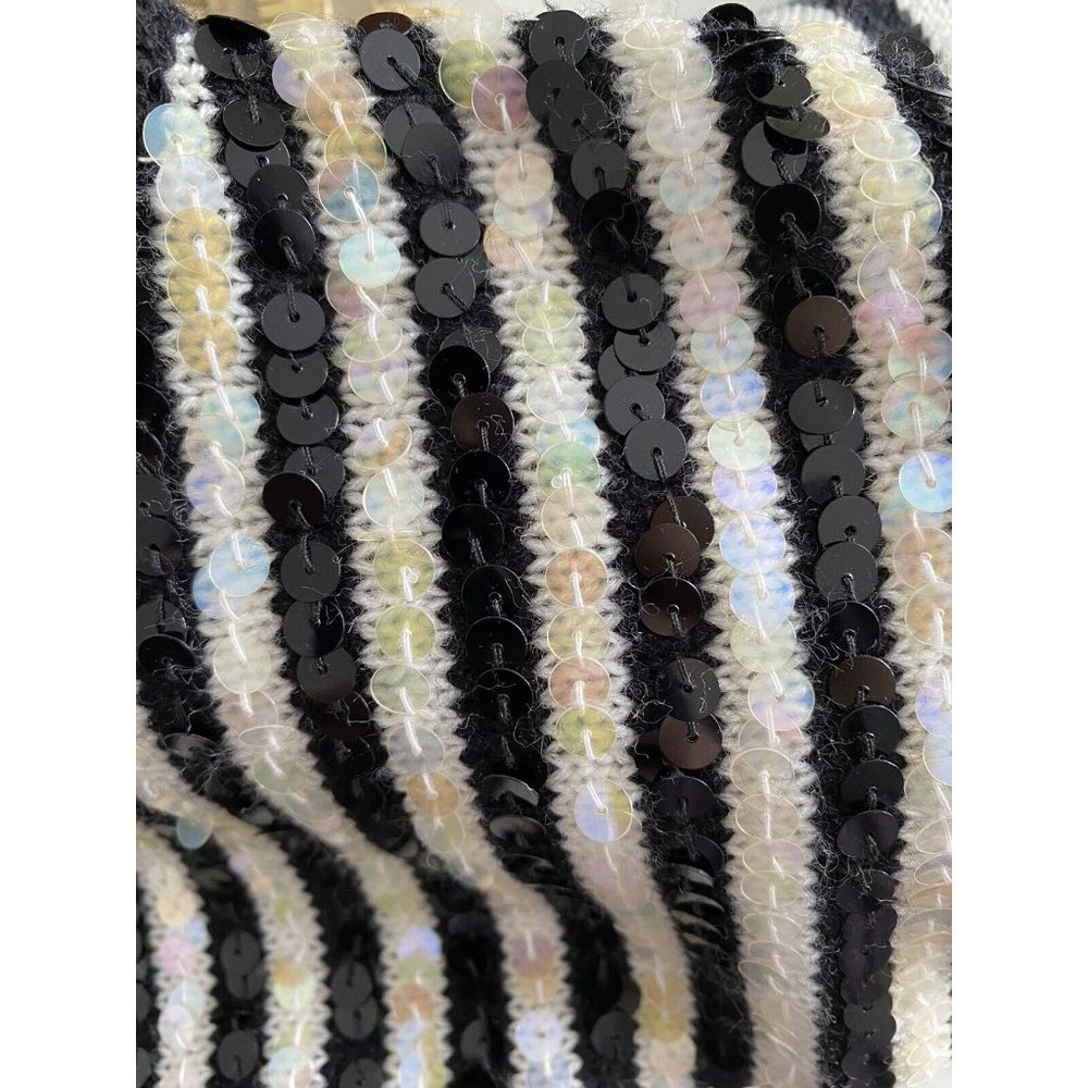 Regency collection By Joyce Vintage Women’s Sweater Sequins Black‎ White Stripe - Picture 7 of 8